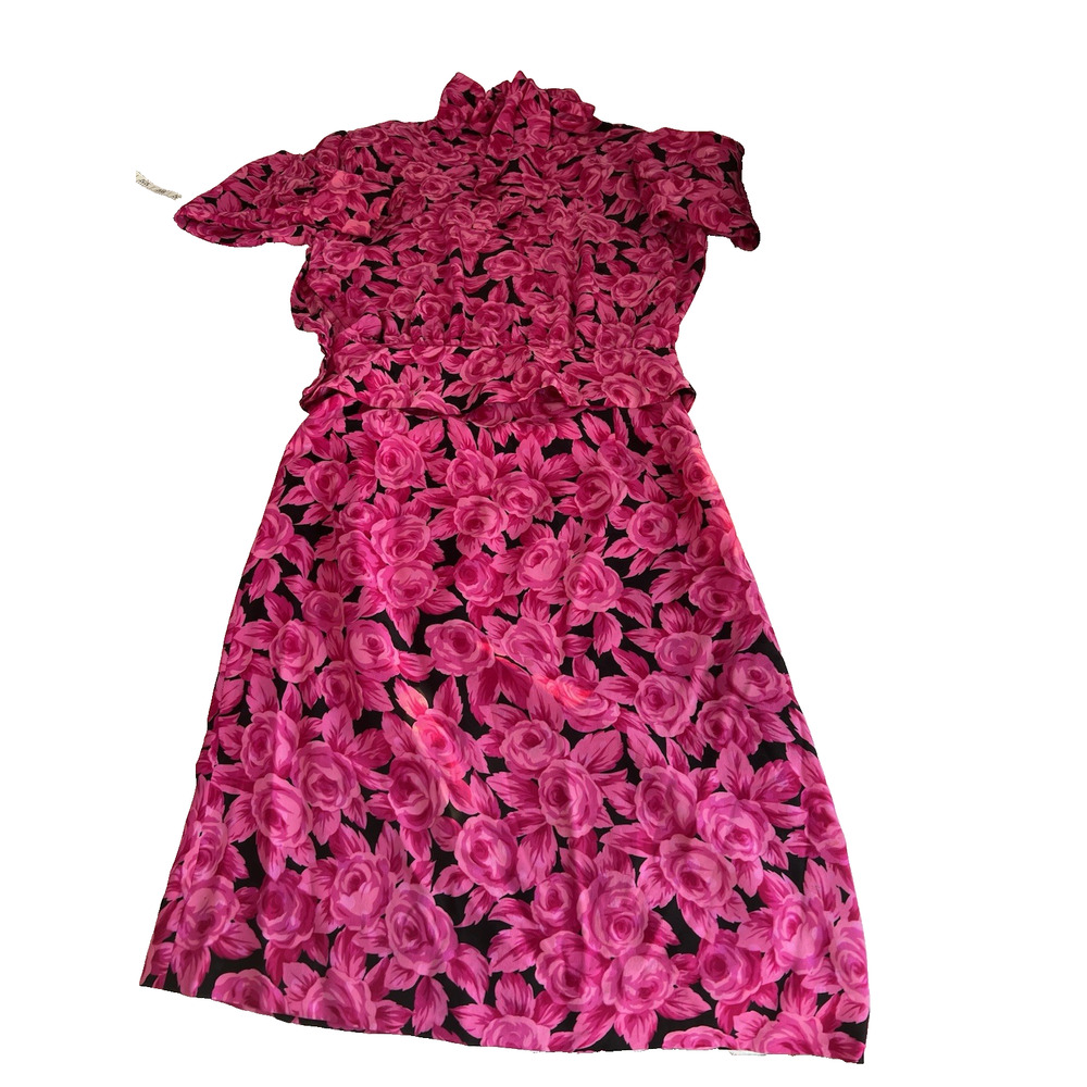 Vtg 80's Dopamine Romantic Bow Peplum Blouse Skirt matching Saks Fifth Ave Sz-6 - Picture 5 of 12